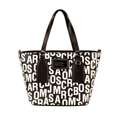 Marc Jacobs Small Monogram Saffiano Leather Tote Bag Black White Crossbody Designer Handbag