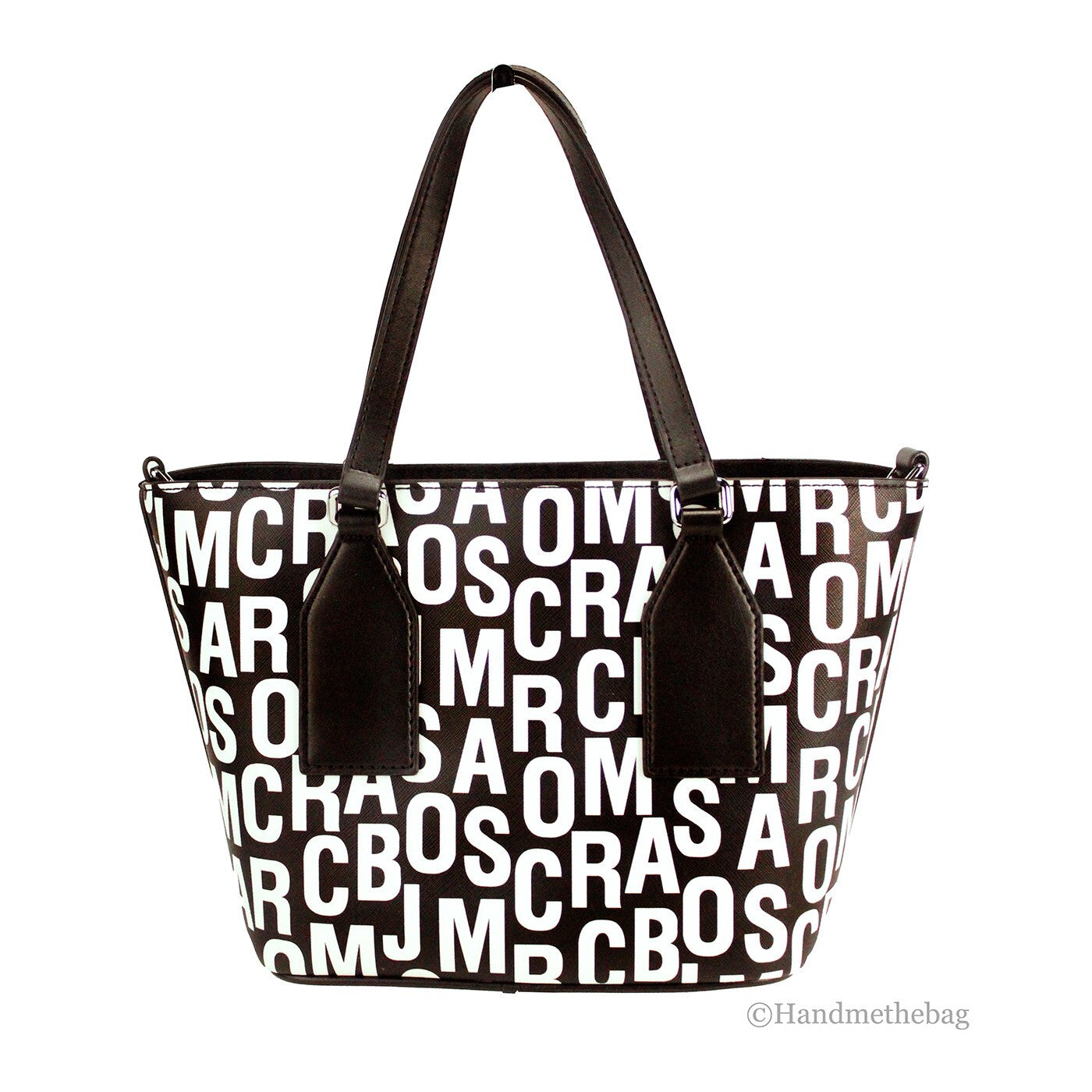 Marc Jacobs Small Monogram Saffiano Leather Tote Bag Black White Crossbody Designer Handbag