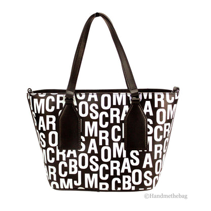 Marc Jacobs Small Monogram Saffiano Leather Tote Bag Black White Crossbody Designer Handbag