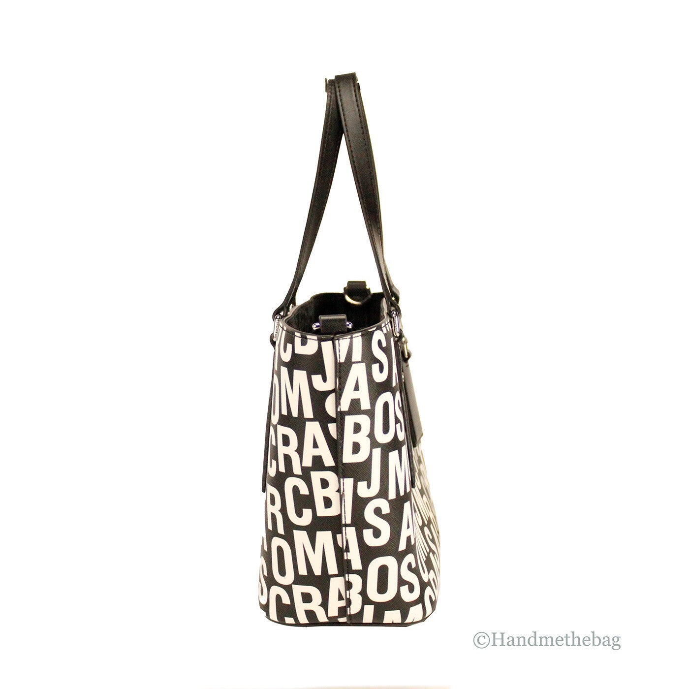 Marc Jacobs Small Monogram Saffiano Leather Tote Bag Black White Crossbody Designer Handbag