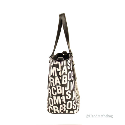 Marc Jacobs Small Monogram Saffiano Leather Tote Bag Black White Crossbody Designer Handbag