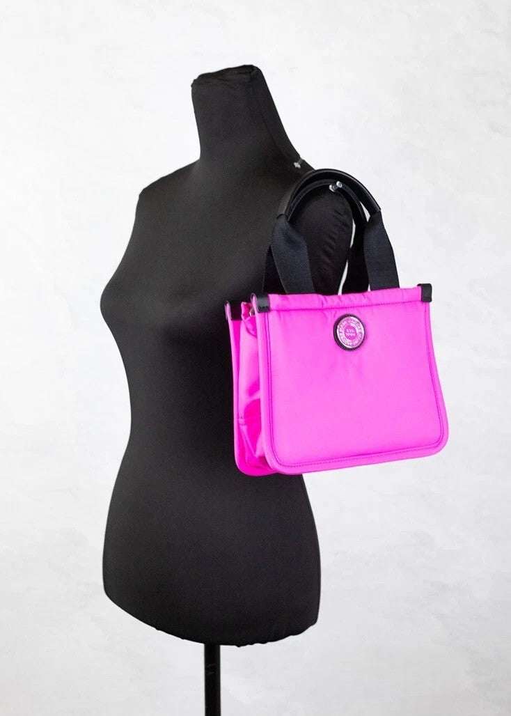Marc Jacobs Small Neon Fuchsia Nylon Tote Bag | Convertible Designer Handbag Purse