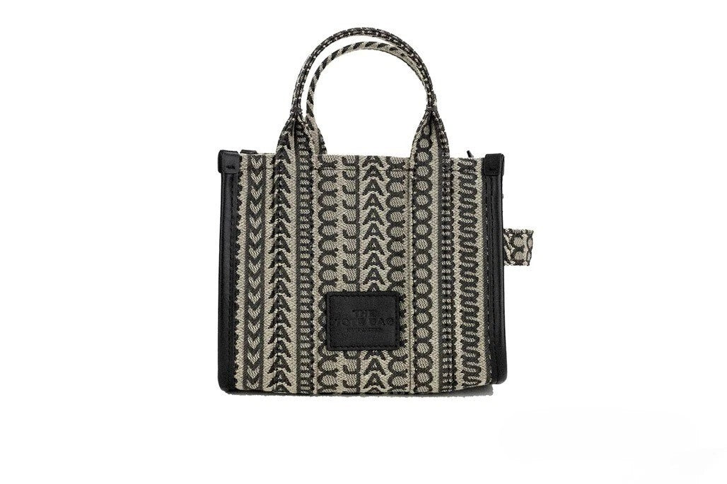 Marc Jacobs The Monogram Beige Mini Tote Bag Woven Jacquard Canvas Crossbody Handbag