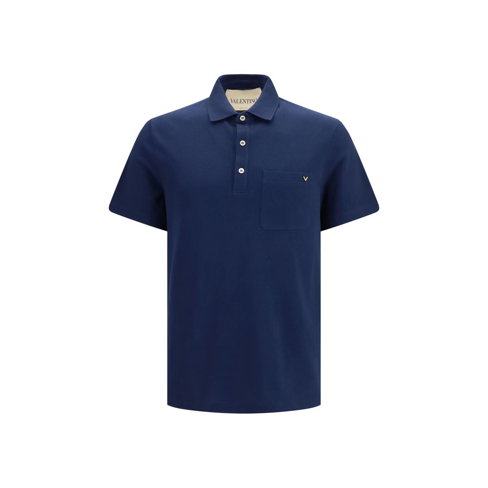 Valentino Blue Cotton Polo Shirt Men's Designer VLogo Luxury Smart Casual Polo AW26