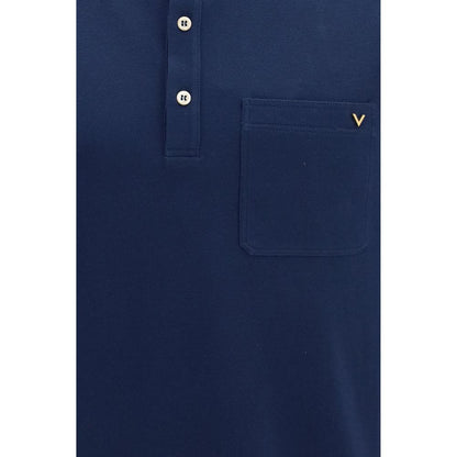 Valentino Blue Cotton Polo Shirt Men's Designer VLogo Luxury Smart Casual Polo AW26