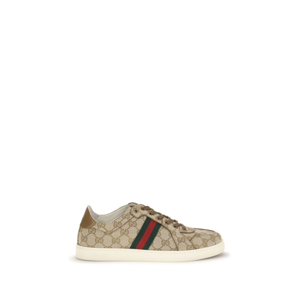 Gucci Beige GG Fabric Athletic Sneakers with Web Stripe Detail