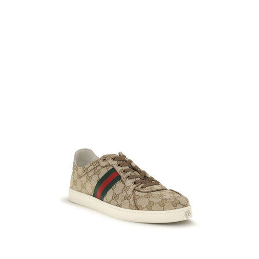 Gucci Beige GG Fabric Athletic Sneakers with Web Stripe Detail