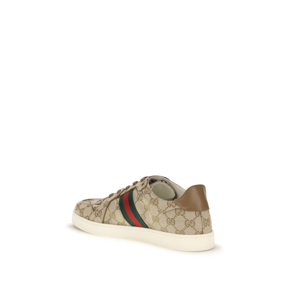 Gucci Beige GG Fabric Athletic Sneakers with Web Stripe Detail