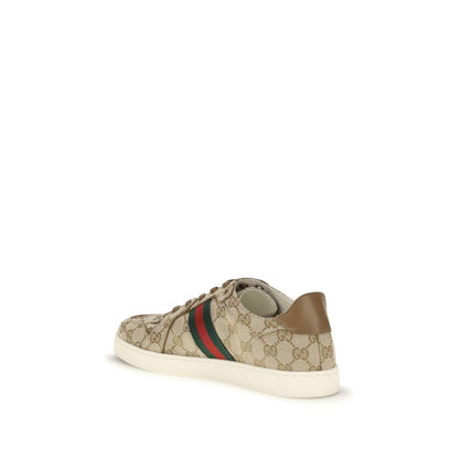 Gucci Beige GG Fabric Athletic Sneakers with Web Stripe Detail