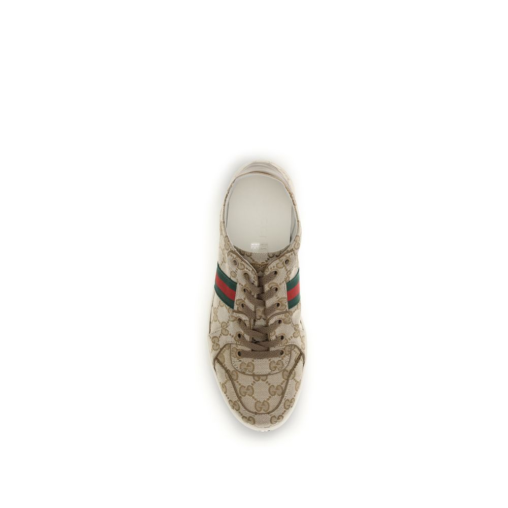 Gucci Beige GG Fabric Athletic Sneakers with Web Stripe Detail