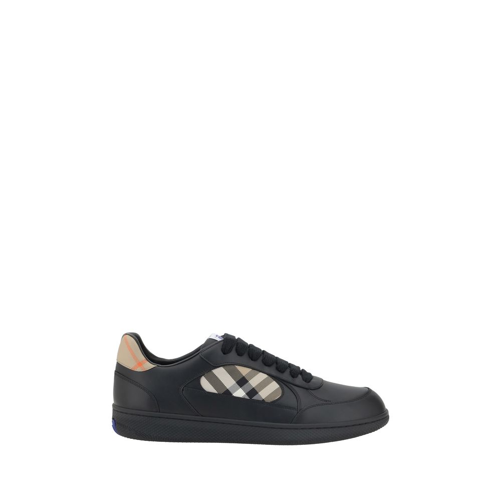 Burberry Black Leather Check Panel Low Top Sneakers