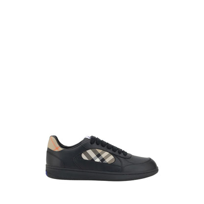 Burberry Black Leather Check Panel Low Top Sneakers