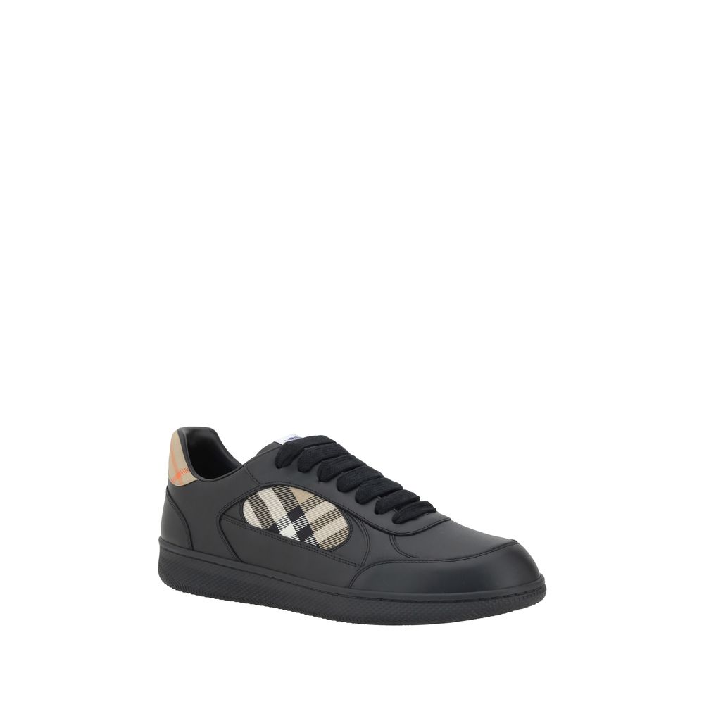 Burberry Black Leather Check Panel Low Top Sneakers