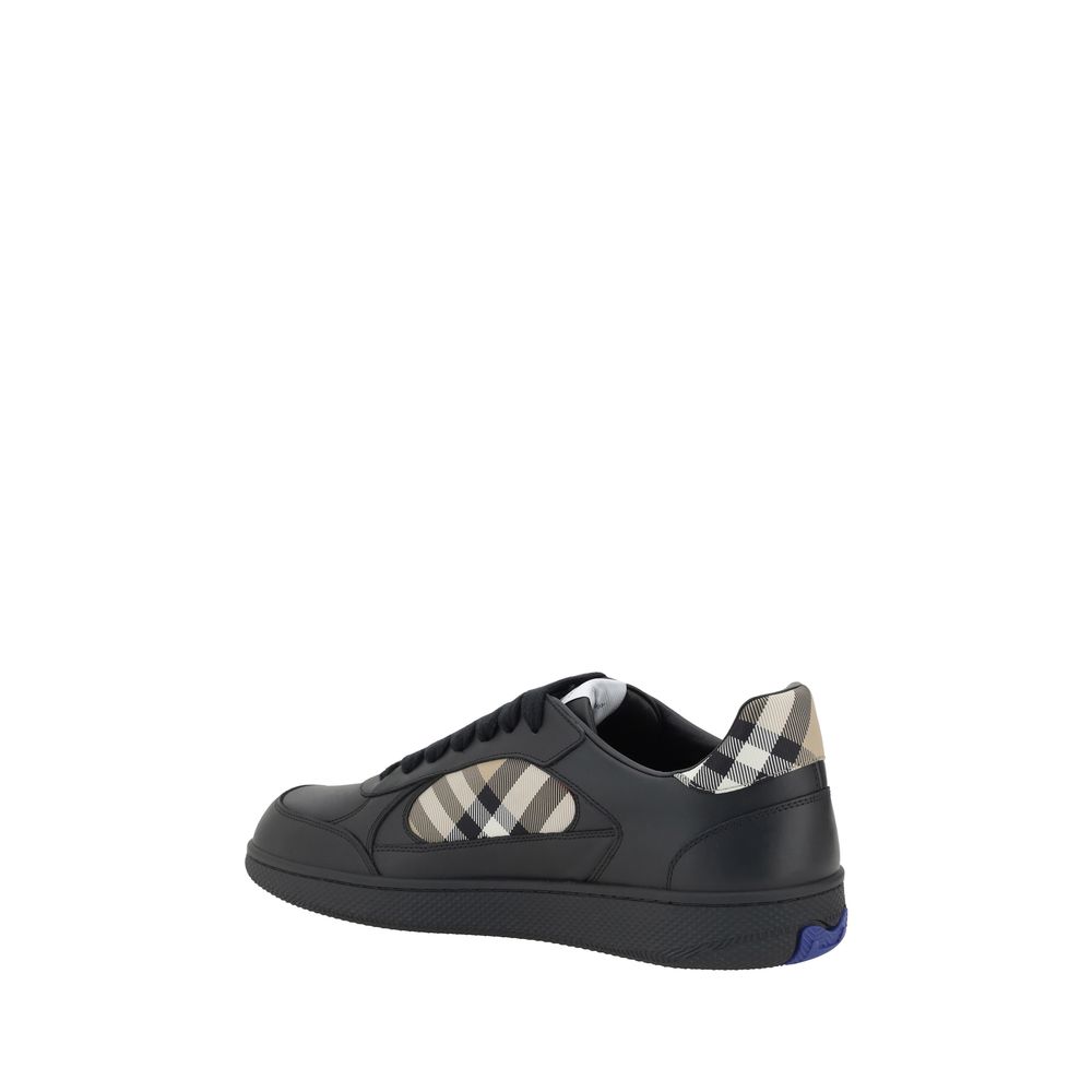 Burberry Black Leather Check Panel Low Top Sneakers