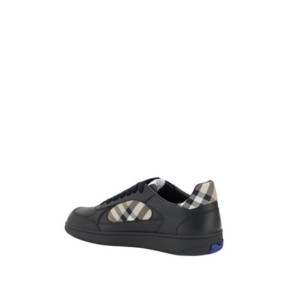 Burberry Black Leather Check Panel Low Top Sneakers