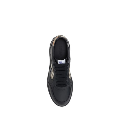 Burberry Black Leather Check Panel Low Top Sneakers