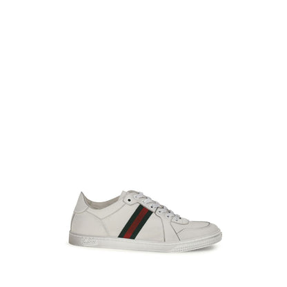 Gucci White Stretch Leather Sneakers | Distressed Calf Leather Trainers | Kloset97