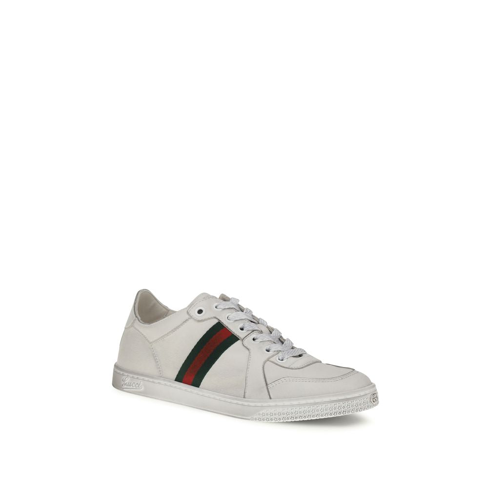Gucci White Stretch Leather Sneakers | Distressed Calf Leather Trainers | Kloset97