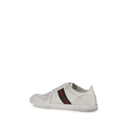 Gucci White Stretch Leather Sneakers | Distressed Calf Leather Trainers | Kloset97