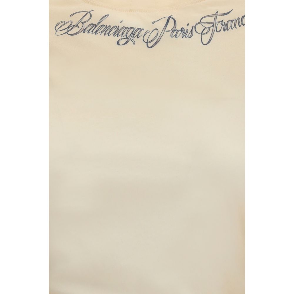 Balenciaga Beige Classic Ink Print Cotton T-Shirt – Distressed Designer Tee AW26