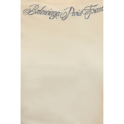 Balenciaga Beige Classic Ink Print Cotton T-Shirt – Distressed Designer Tee AW26