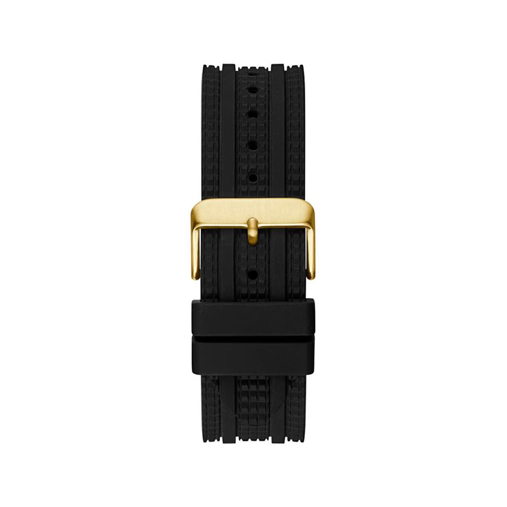 GUESS Black & Gold Silicone Strap Dress Watch 46mm Quartz Men's Analog 5ATM Skipper Day