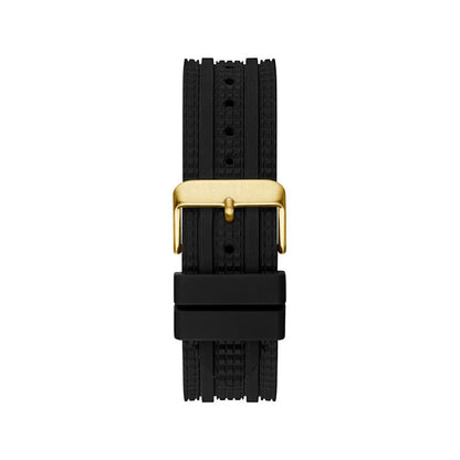 GUESS Black & Gold Silicone Strap Dress Watch 46mm Quartz Men's Analog 5ATM Skipper Day