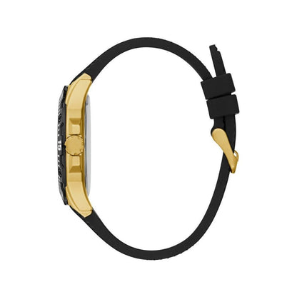 GUESS Black & Gold Silicone Strap Dress Watch 46mm Quartz Men's Analog 5ATM Skipper Day
