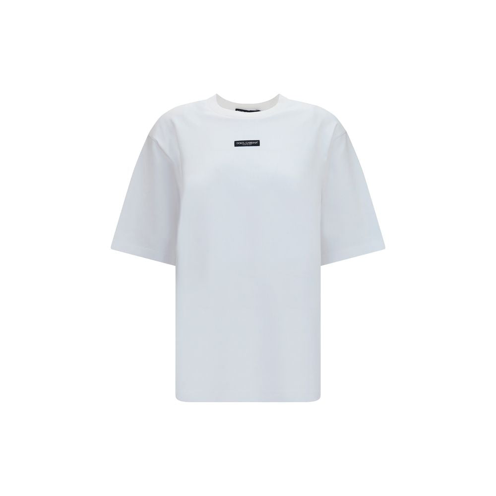 Dolce & Gabbana White Cotton Logo Patch T-Shirt Men's Designer Crew Neck Tee AW26