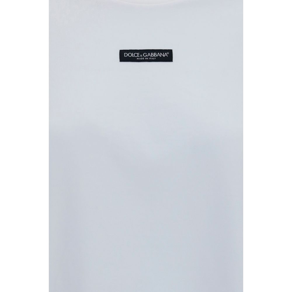 Dolce & Gabbana White Cotton Logo Patch T-Shirt Men's Designer Crew Neck Tee AW26