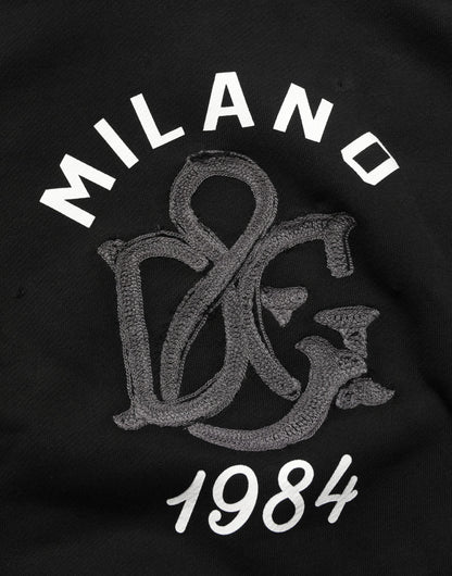 Dolce & Gabbana Milano 1984 Black Cotton Hoodie | Made in Italy Luxury Mens Sweatshirt