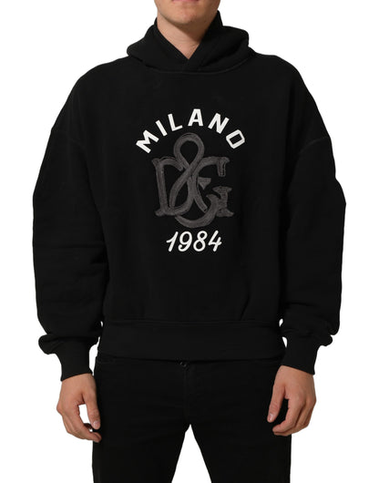 Dolce & Gabbana Milano 1984 Black Cotton Hoodie | Made in Italy Luxury Mens Sweatshirt
