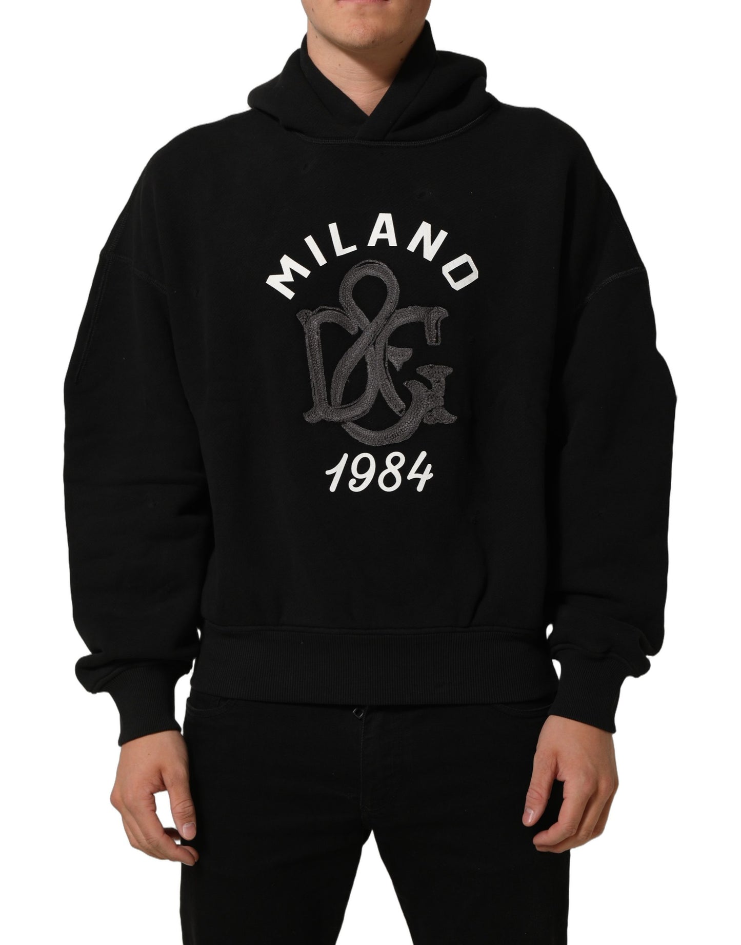 Dolce & Gabbana Milano 1984 Black Cotton Hoodie | Made in Italy Luxury Mens Sweatshirt