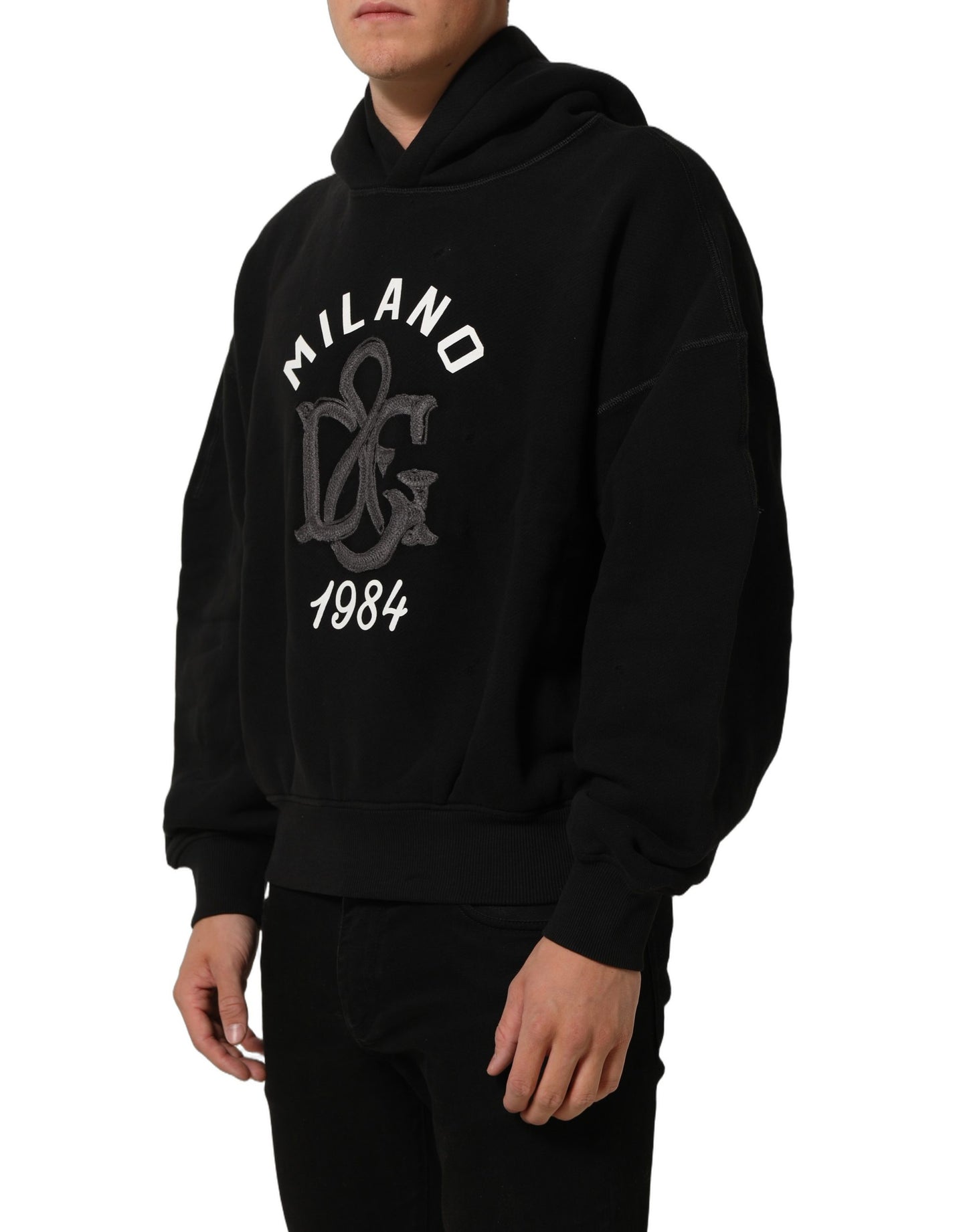 Dolce & Gabbana Milano 1984 Black Cotton Hoodie | Made in Italy Luxury Mens Sweatshirt