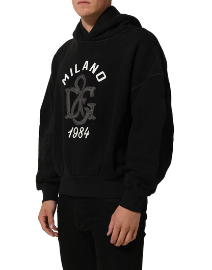 Dolce & Gabbana Milano 1984 Black Cotton Hoodie | Made in Italy Luxury Mens Sweatshirt