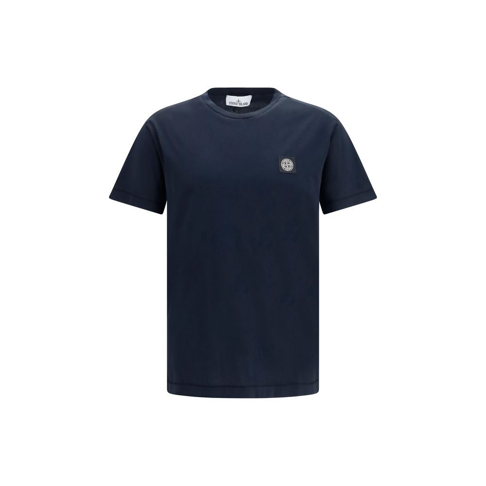 Stone Island Blue Cotton Logo Patch T-Shirt Men's Regular Fit Designer Tee AW26