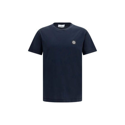 Stone Island Blue Cotton Logo Patch T-Shirt Men's Regular Fit Designer Tee AW26
