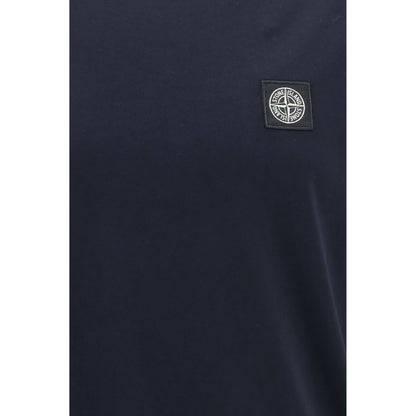 Stone Island Blue Cotton Logo Patch T-Shirt Men's Regular Fit Designer Tee AW26