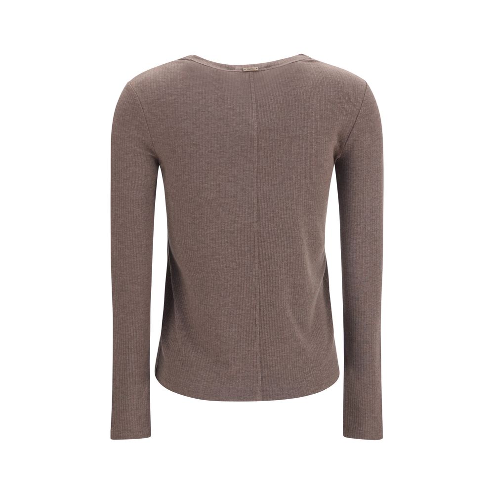 Max Mara Brown Ribbed Lyocell Silk Sweater | Women's Designer Knitwear AW26