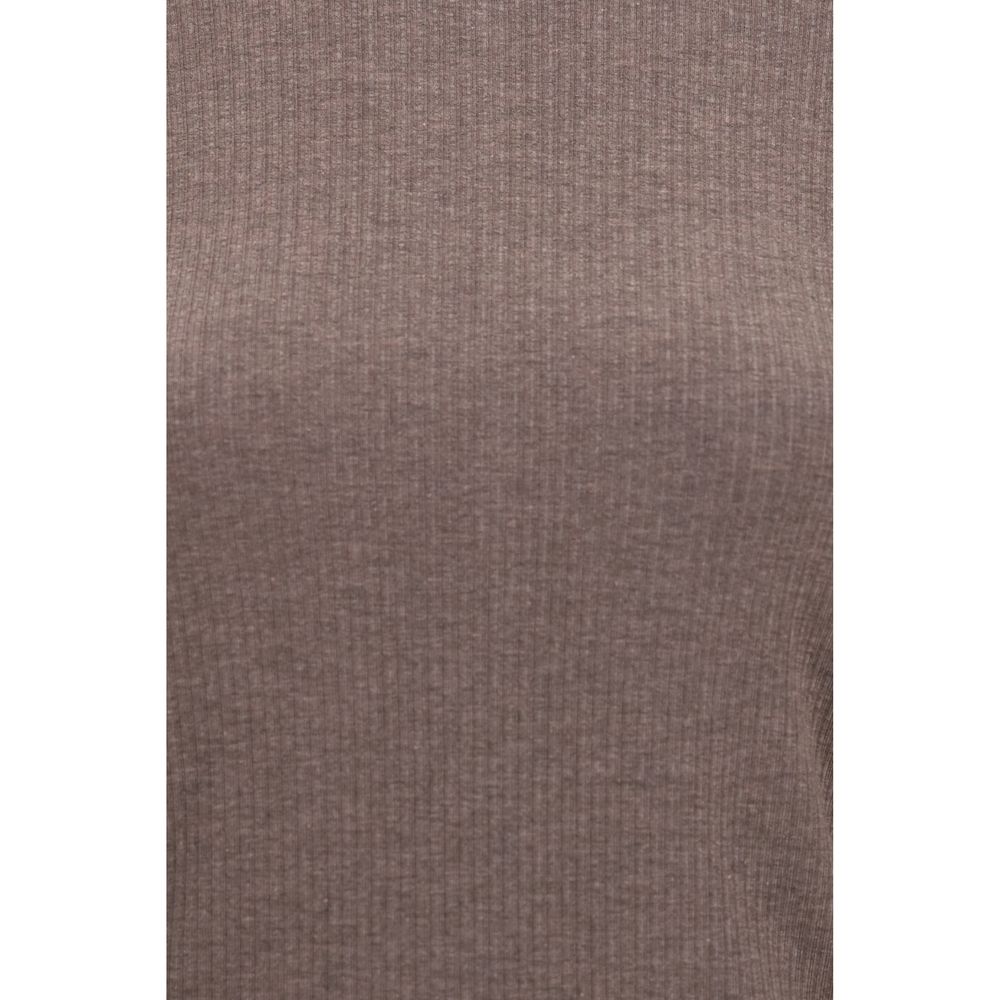 Max Mara Brown Ribbed Lyocell Silk Sweater | Women's Designer Knitwear AW26