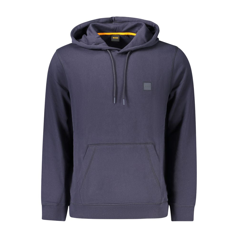 Hugo Boss Blue Cotton Hoodie for Men | Embroidered Logo Luxury Pullover Hoodie