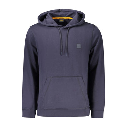 Hugo Boss Blue Cotton Hoodie for Men | Embroidered Logo Luxury Pullover Hoodie