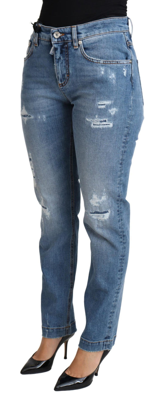Dolce & Gabbana Blue Tattered Skinny Jeans High Waist Designer Denim Italy