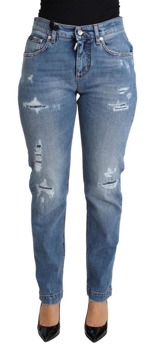 Dolce & Gabbana Blue Tattered Skinny Jeans High Waist Designer Denim Italy
