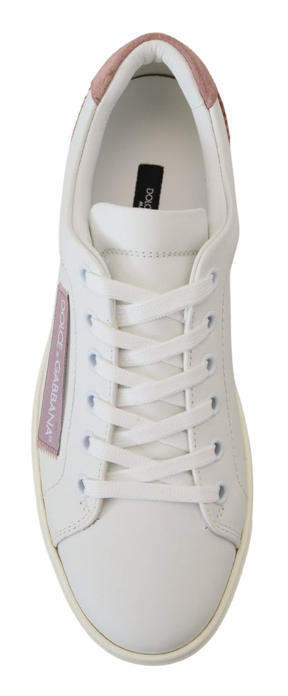 Dolce & Gabbana White Pink Leather Sneakers Low Top Designer Shoes Italy Luxury