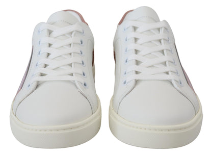 Dolce & Gabbana White Pink Leather Sneakers Low Top Designer Shoes Italy Luxury