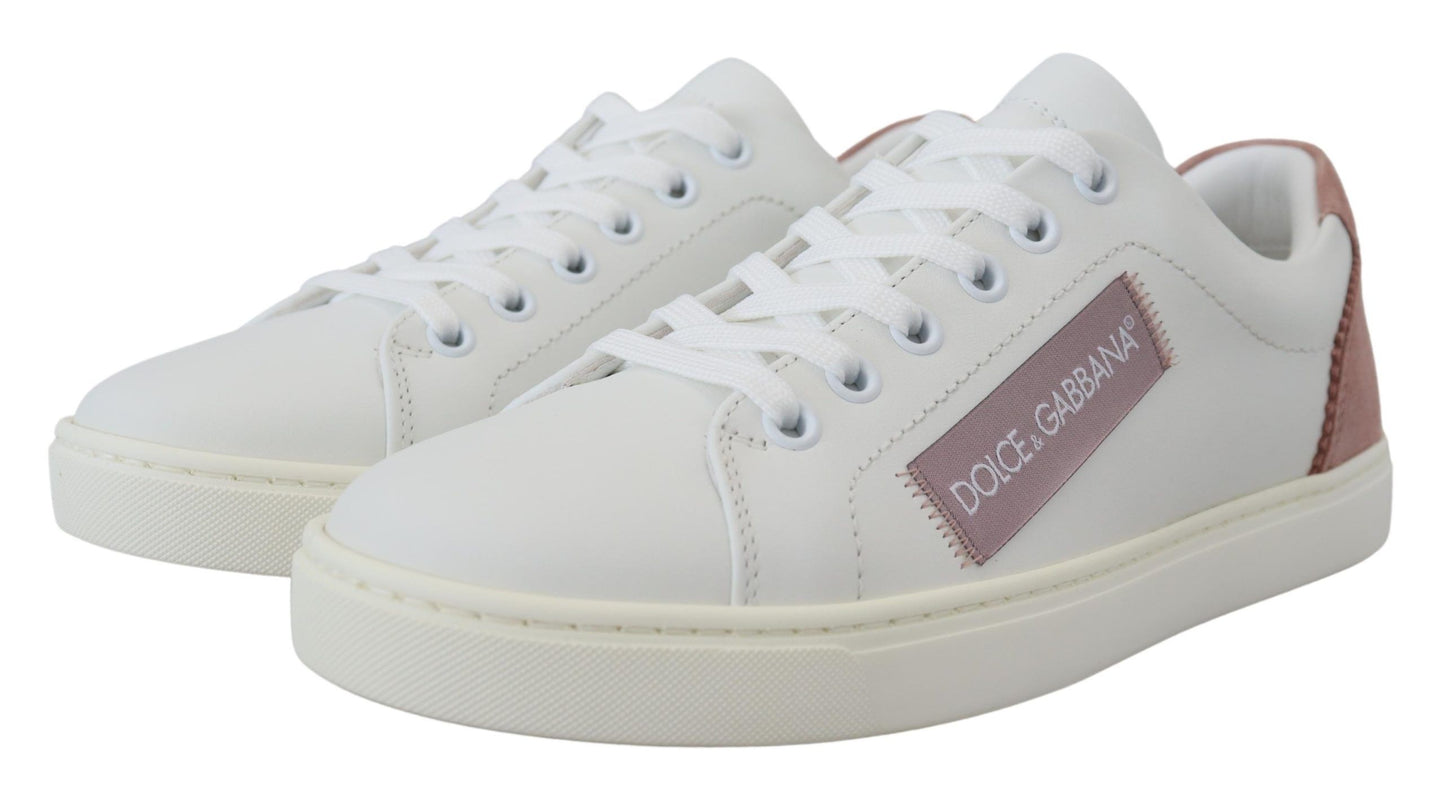 Dolce & Gabbana White Pink Leather Sneakers Low Top Designer Shoes Italy Luxury