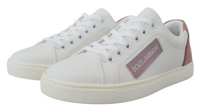 Dolce & Gabbana White Pink Leather Sneakers Low Top Designer Shoes Italy Luxury