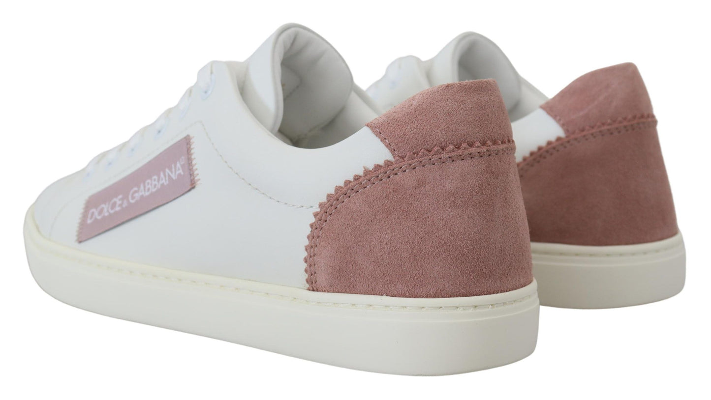 Dolce & Gabbana White Pink Leather Sneakers Low Top Designer Shoes Italy Luxury