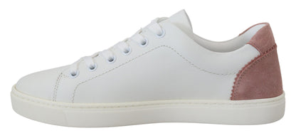 Dolce & Gabbana White Pink Leather Sneakers Low Top Designer Shoes Italy Luxury